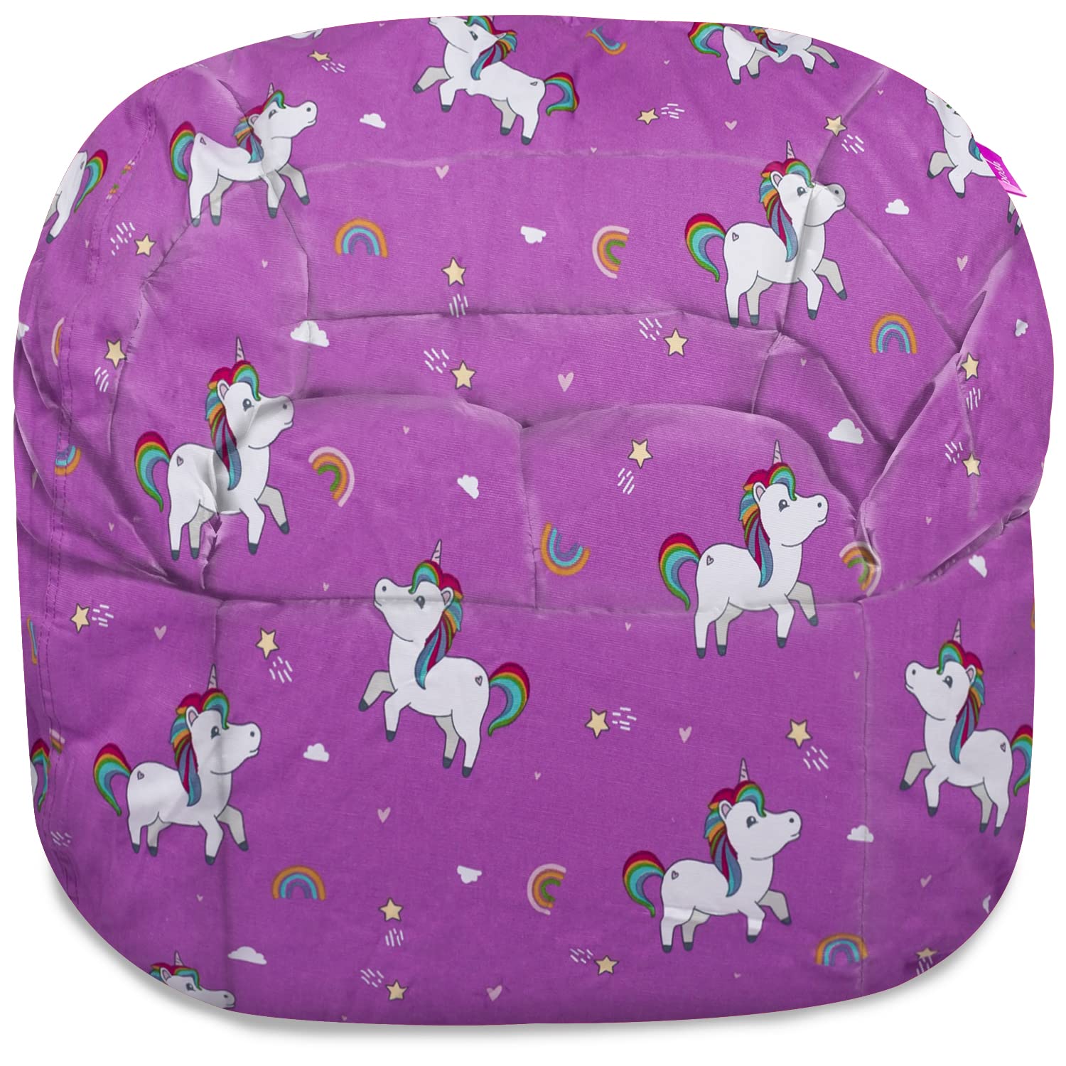 Posh Creations Structured Comfy Bean Bag Chair for Gaming, Reading, and Watching TV, Sonoma Lounge, Canvas - Unicorn and Rainbow