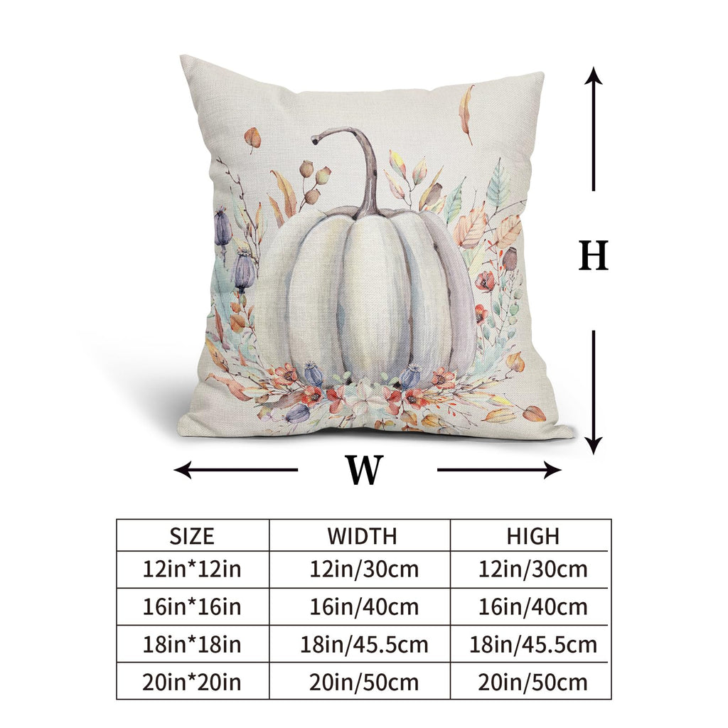 Fall White Pumpkin Pillow Covers 18X18 Inch Purple Flower Leaves Decorative Pillow Cases Seasonal Autumn Thanksgiving Harvest Th