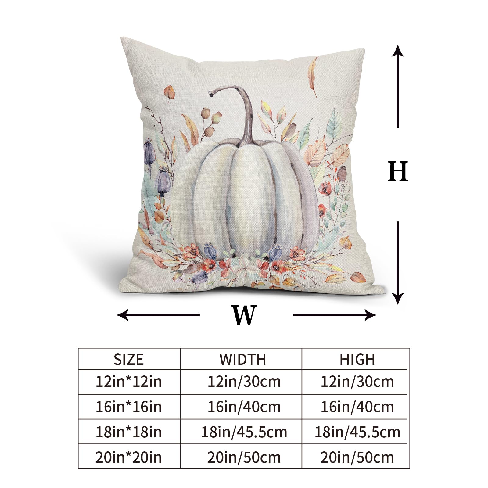 Fall White Pumpkin Pillow Covers 18X18 Inch Purple Flower Leaves Decorative Pillow Cases Seasonal Autumn Thanksgiving Harvest Th
