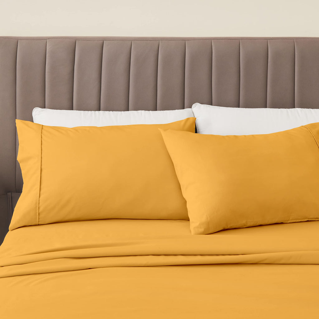 Great Bay Home 3-Piece Twin Yellow Microfiber Sheet Set | Ultra-Soft, Brushed Bedding Sheets & Pillowcases - Wrinkle & Fade Resistant, All-Season Bed Sheets For Bed (Twin, Ginger)
