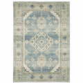 HomeRoots 508439 8 x 10 ft. Blue Gray Beige & Teal Oriental Power Loom Stain Resistant Rectangle Area Rug