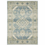 HomeRoots 508439 8 x 10 ft. Blue Gray Beige & Teal Oriental Power Loom Stain Resistant Rectangle Area Rug