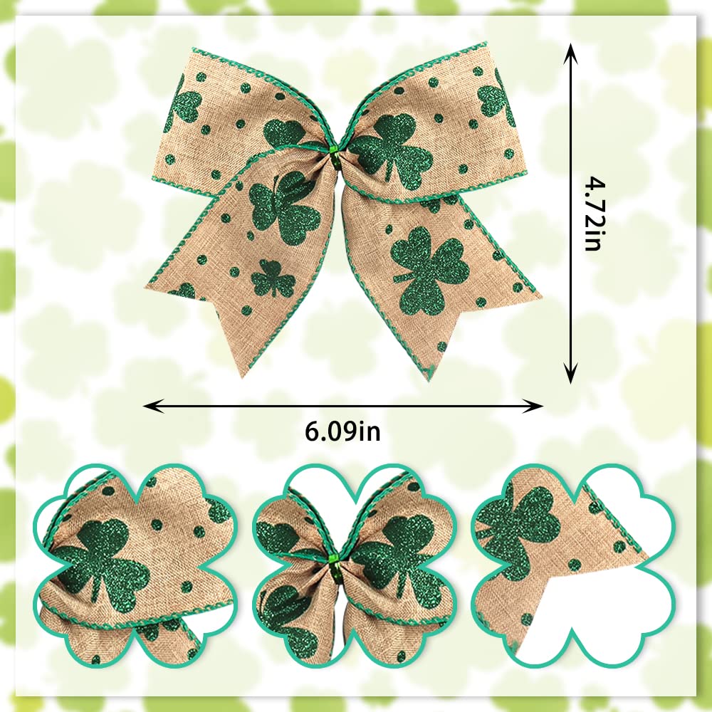 10Pcs Saint Patrick'S Day Wreath Bows St. Patrick'S Bows Brown Green Clover Shamrock Burlap Bows For Wreaths, Irish Festival Rib