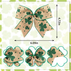 10Pcs Saint Patrick'S Day Wreath Bows St. Patrick'S Bows Brown Green Clover Shamrock Burlap Bows For Wreaths, Irish Festival Rib