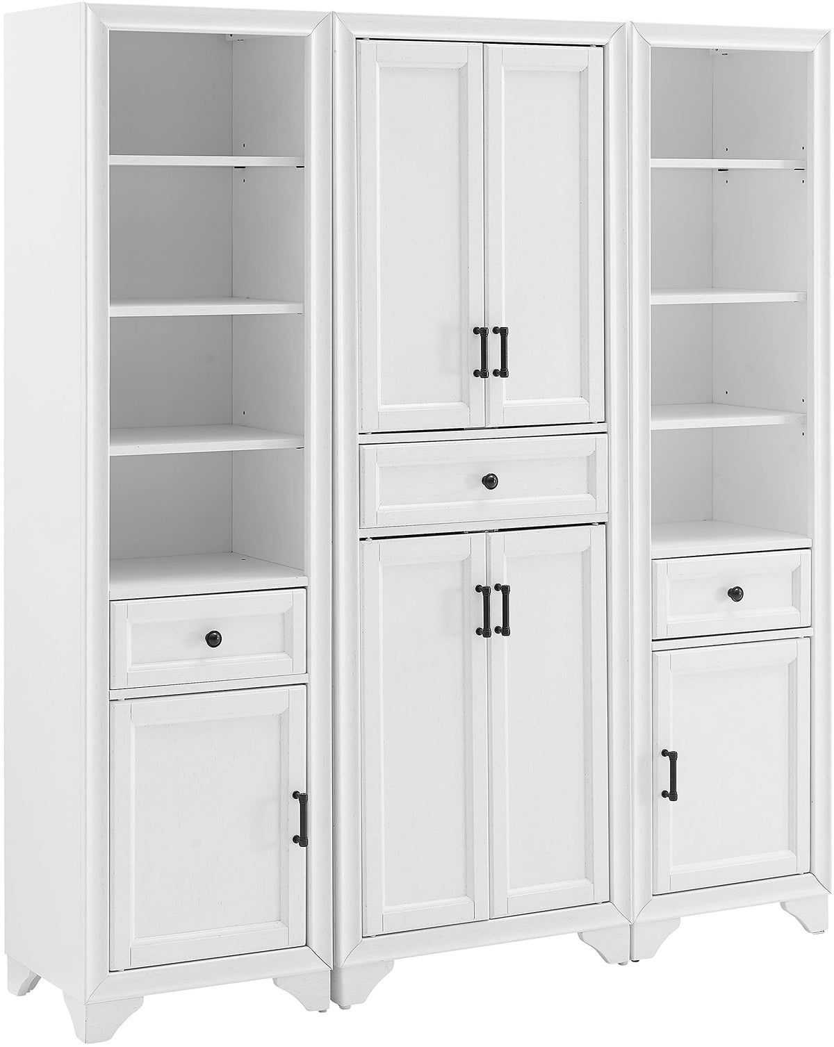 Crosley Furniture Tara 3-Piece Pantry Storage Cabinet Set with Shelves, Kitchen, Dining, or Laundry Room, Distressed White