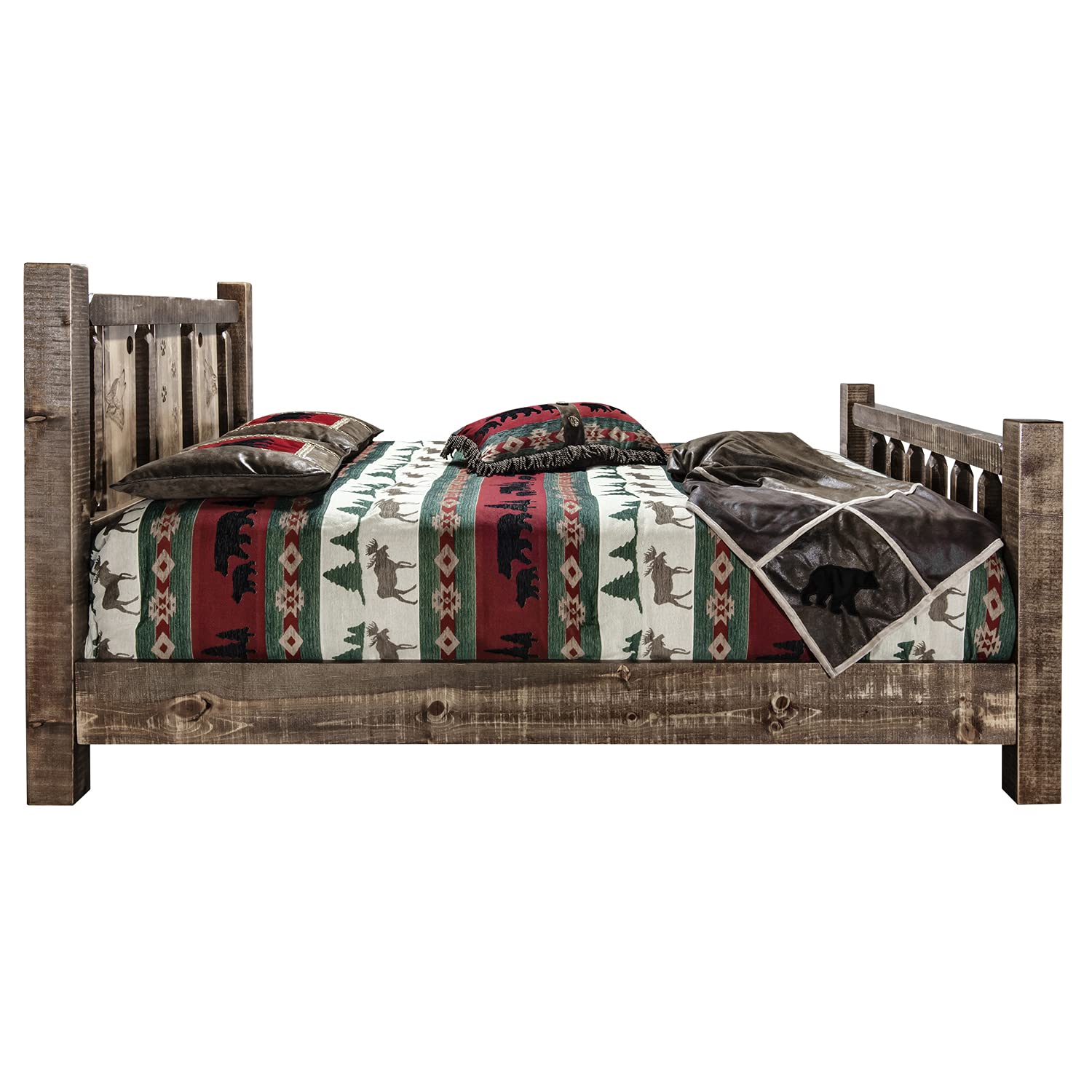 Montana Woodworks Homestead Collection Full Bed w/Laser Engraved Wolf Design, Stain & Clear Lacquer Finish