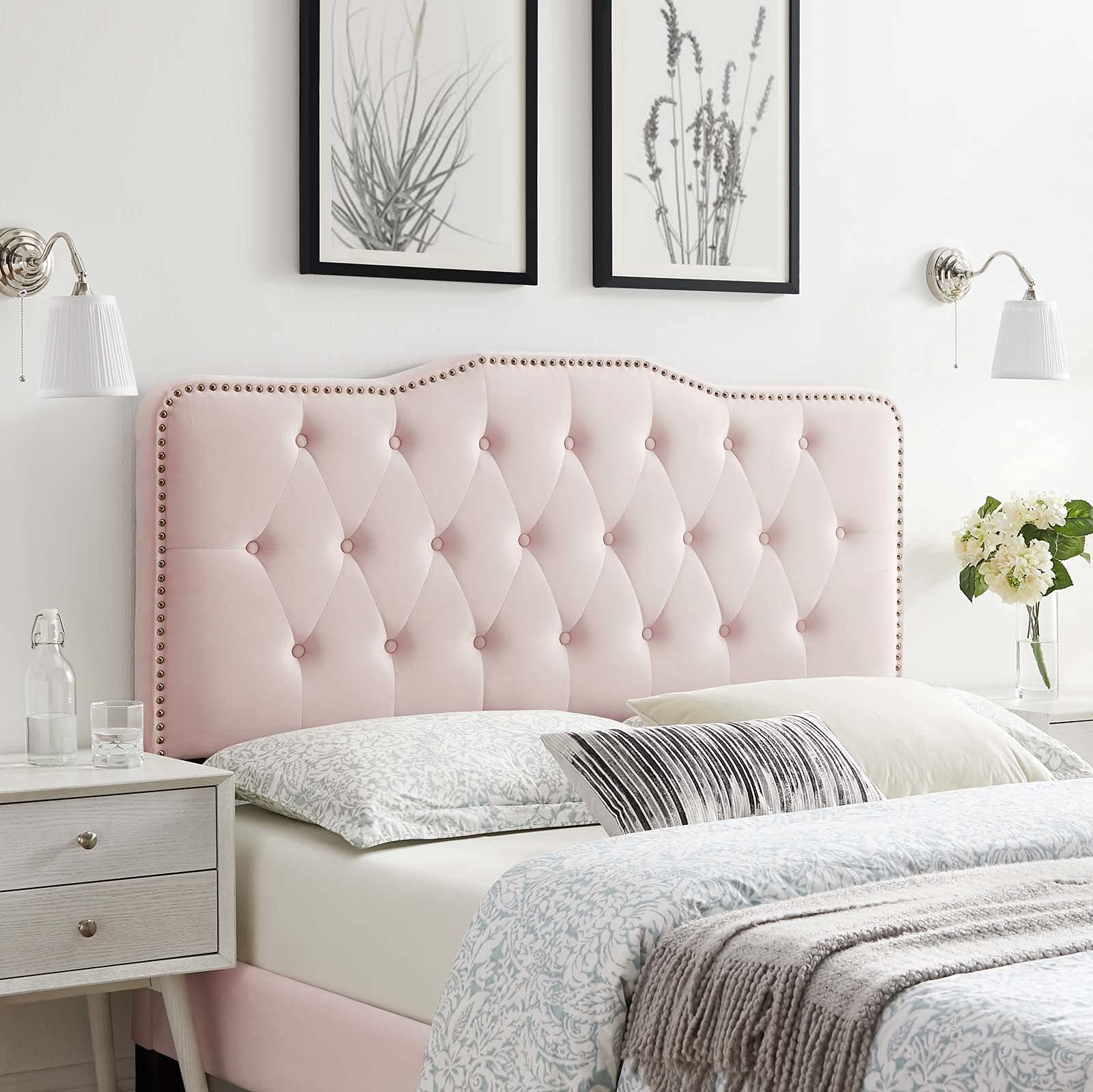 Modway MOD-6409-PNK Sophia Tufted Performance Velvet Twin Headboard, Pink