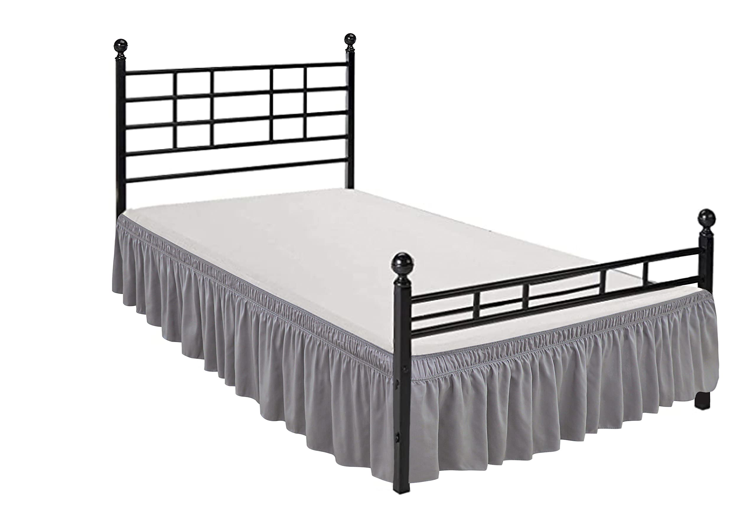 Biscaynebay Wrap Around Bed Skirts With Split Corners For King Beds 15 Inch Drop, Silver Grey Adjustable Elastic Dust Ruffles Ea