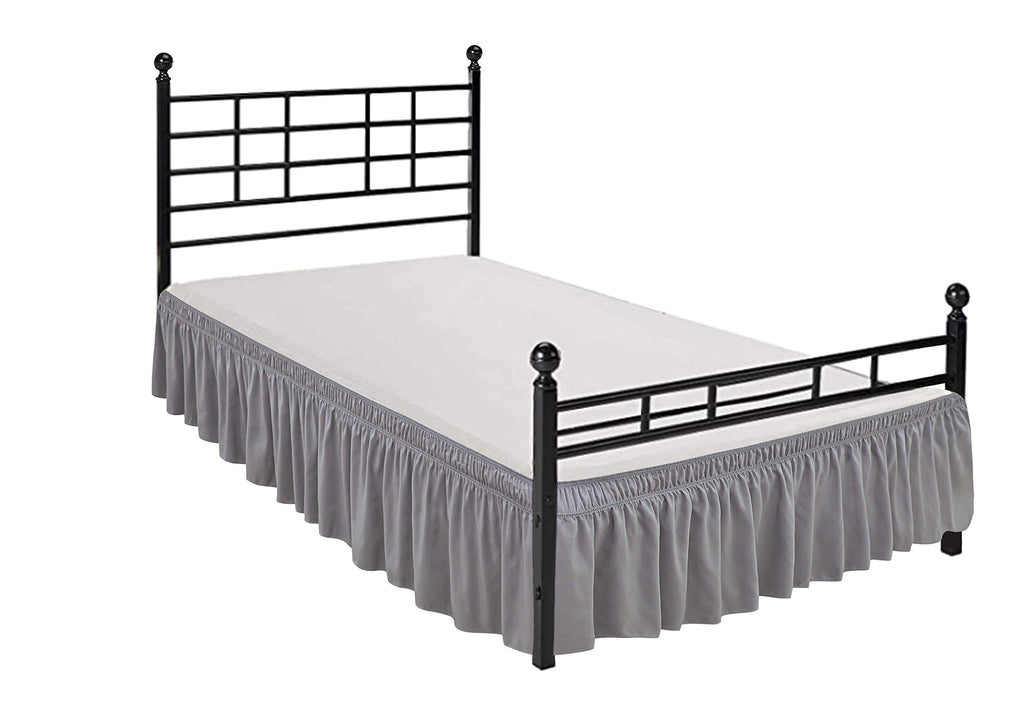 Biscaynebay Wrap Around Bed Skirts With Split Corners For King Beds 15 Inch Drop, Silver Grey Adjustable Elastic Dust Ruffles Ea