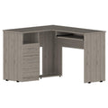 Tuhome Mix L-Shaped Desk, Keyboard Tray, Two Drawers, Single Open Shelf -Light Gray