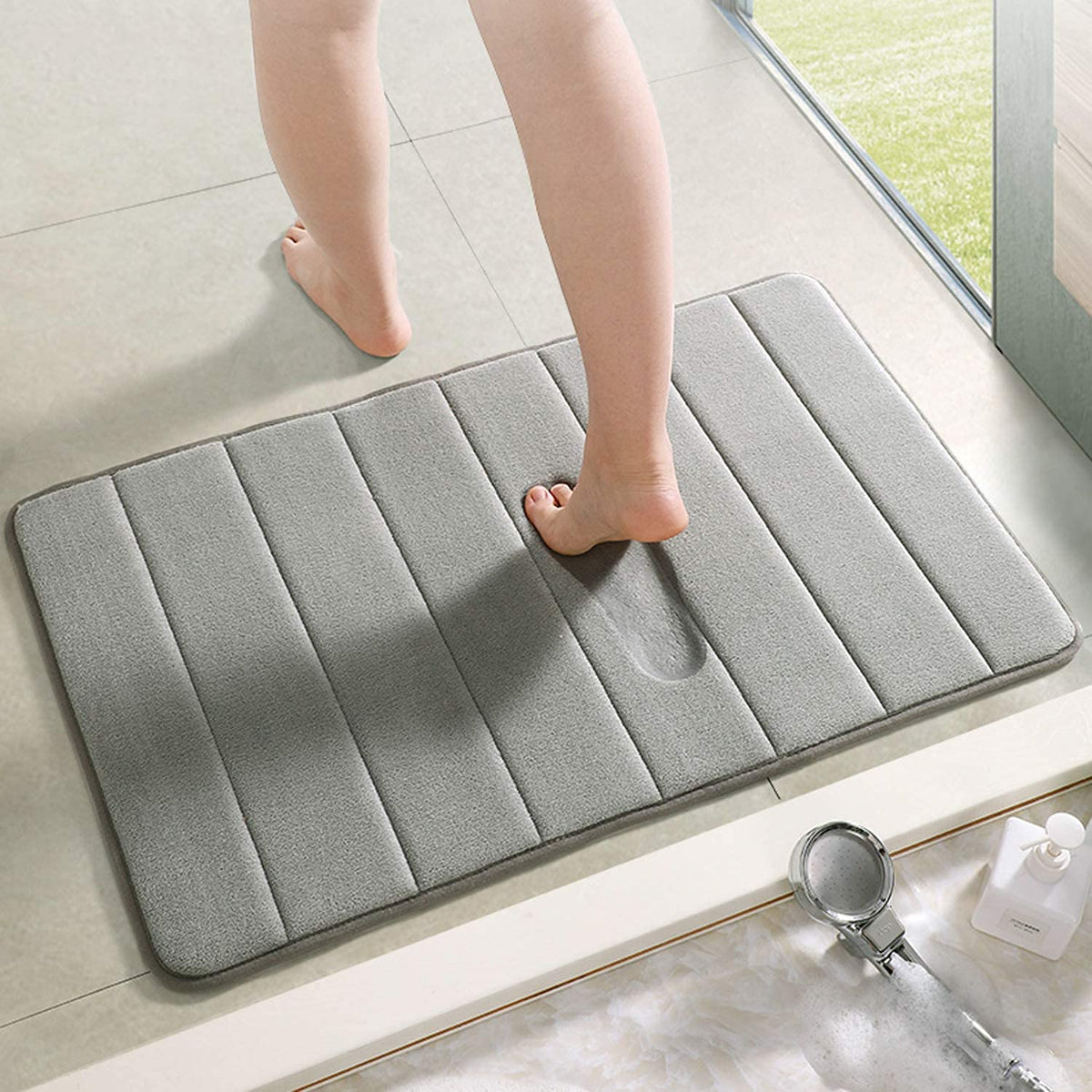 SILENCIO Memory Foam Bathroom Mat Coral Velvet NonSlip Rapid Absorption Soft & Comfortable Machine Wash (HIGH LINE)