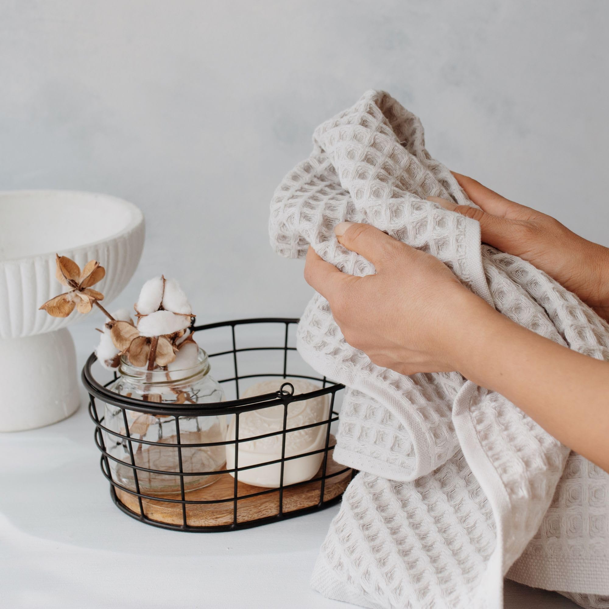 sea me at home Waffle Washcloth Set, 100% Cotton (Light Grey, Bath Towel Set)