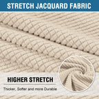 H.Versailtex Stretch 2 Piece T Cushion Sofa Slipcovers Individually Sofa Cushion Covers For 2 Cushion Couch Sofa Seat Cushion Covers With Elastic Bands Featuring Thicker Jacquard Fabric, Natural