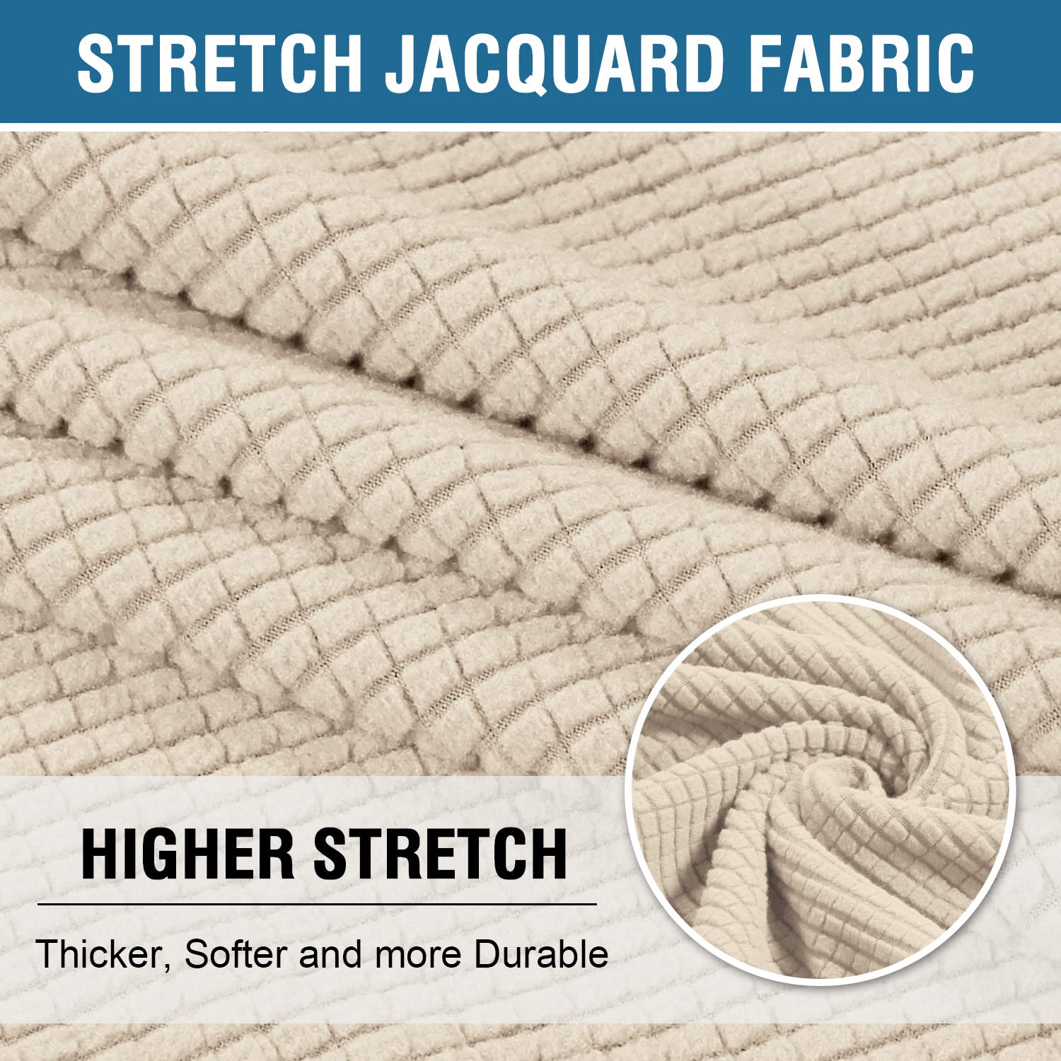 H.Versailtex Stretch 2 Piece T Cushion Sofa Slipcovers Individually Sofa Cushion Covers For 2 Cushion Couch Sofa Seat Cushion Covers With Elastic Bands Featuring Thicker Jacquard Fabric, Natural