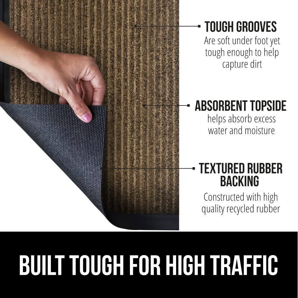 Gorilla Grip Waterproof Heavy Duty Traffic Guard Doormat, 2 Pack, Stain And Fade Resistant, Durable Rubber, Low Profile Door Mat, Shoe Scraper, Welcome Mats, 35X23, Brown
