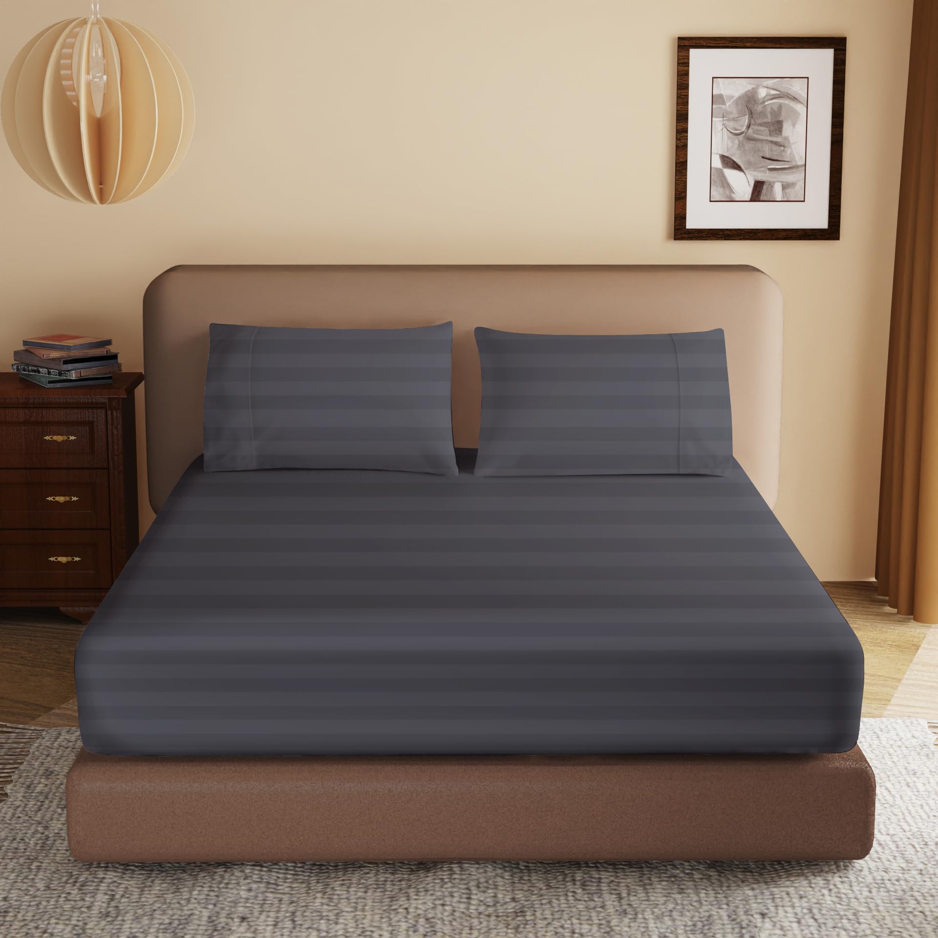 100% Egyptian Cotton Fitted Sheet Ck Size, 600 Thread Count, Single Fitted Sheet Only,8   -16'' Deep Pocket Sheet, Soft & Elasti