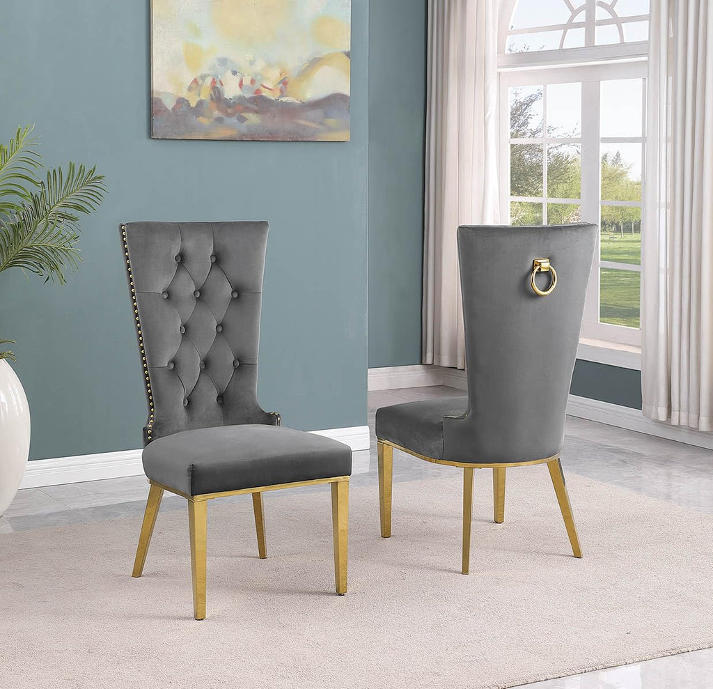 Best Quality Furniture SC330-337 Dining Chairs, Dark Gray/Gold