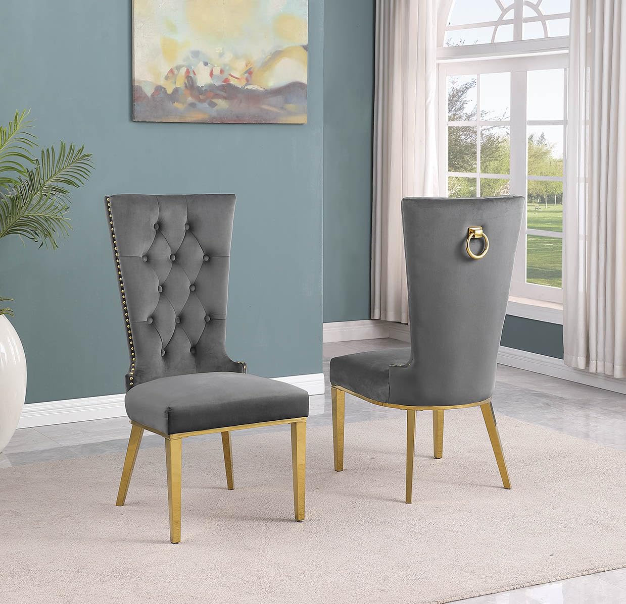 Best Quality Furniture SC330-337 Dining Chairs, Dark Gray/Gold