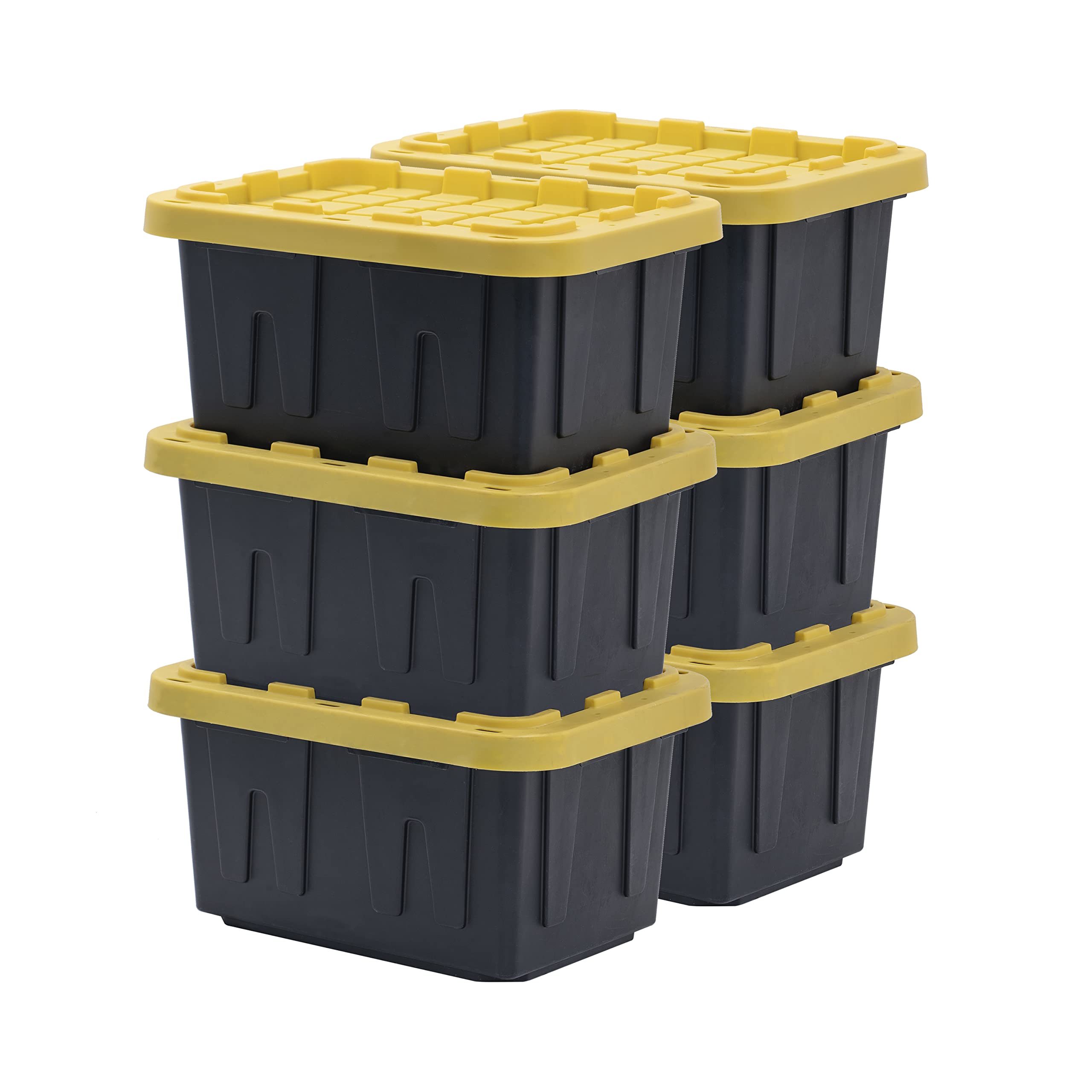 BLACK & YELLOW, 5-Gallon Heavy Duty Tough Storage Container & Snap-Tight Lid, (8.6 H x 12.3 W x 16.4 D), Weather-Resistant Desig