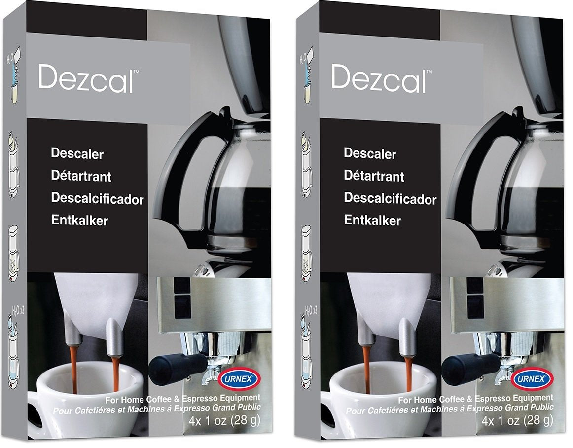 Urnex Dezcal Coffee and Espresso Descaler and Cleaner - 2 Pack - Activated Scale Remover Use with Home Coffee Brewers Espresso M