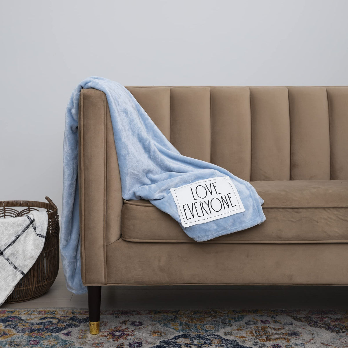 Rae Dunn Throw Blanket- Soft, Decorative Blankets For Bed Or Couch, Cozy Throws For Sofa, Plush Light Blue Fleece Throw Embroide