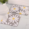 QJHOMO Bathroom Rugs Set 2 Piece, Cute Daisy Bath Mat Gray Toilet Rug U Shaped, Flower Deocr Bathroom Set Non Slip Contour Bathm