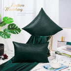 Brawarm Faux Leather Pillow Covers 20 X 20 Inches, Dark Green Leather Pillow Covers Pack Of 2, Crocodile Leather Decorative Thro