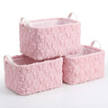 Kathfly 3 Pcs Bow Foldable Storage Baskets Pink Bow Plush Faux Fur Jacquard Design Laundry Basket with Handles Waterproof Storag