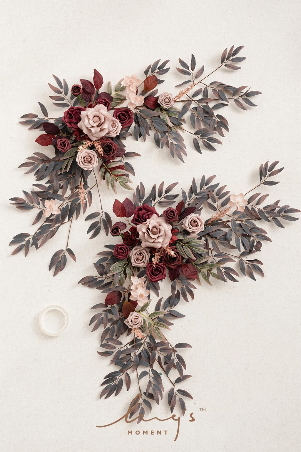 Ling'S Moment 2Pcs Artificial Floral Swags Centerpieces Burgundy Wedding Flower Greenery Arrangements For Sweetheart/Head Table