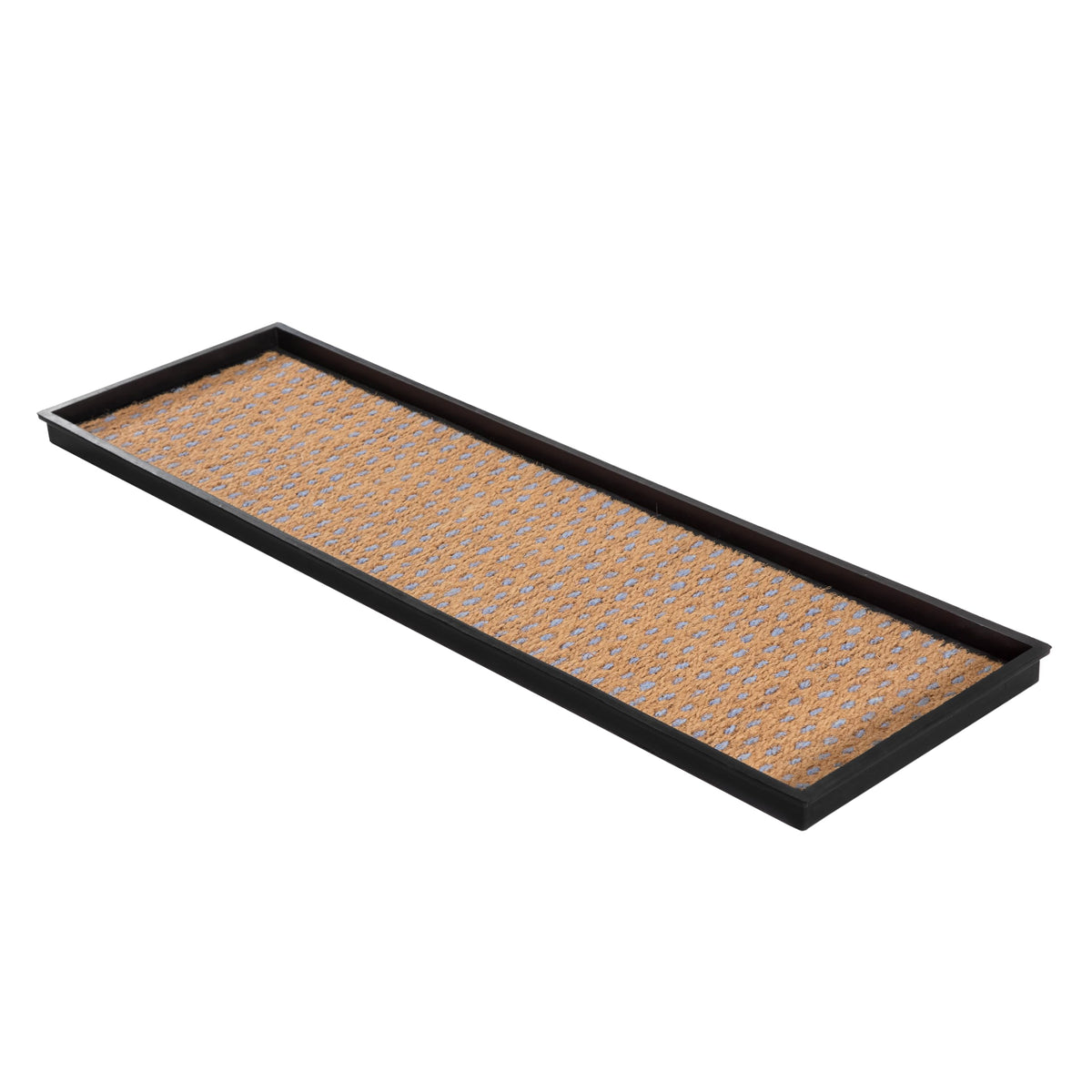 Anji Mountain Heavy Duty Waterproof Rubber Shoe Storage Mat Organizer/Boot Storage Tray Multi Use For Entryway With Coir, Tan And Blue Insert , Fits 4 Pair (46.5' Wide)