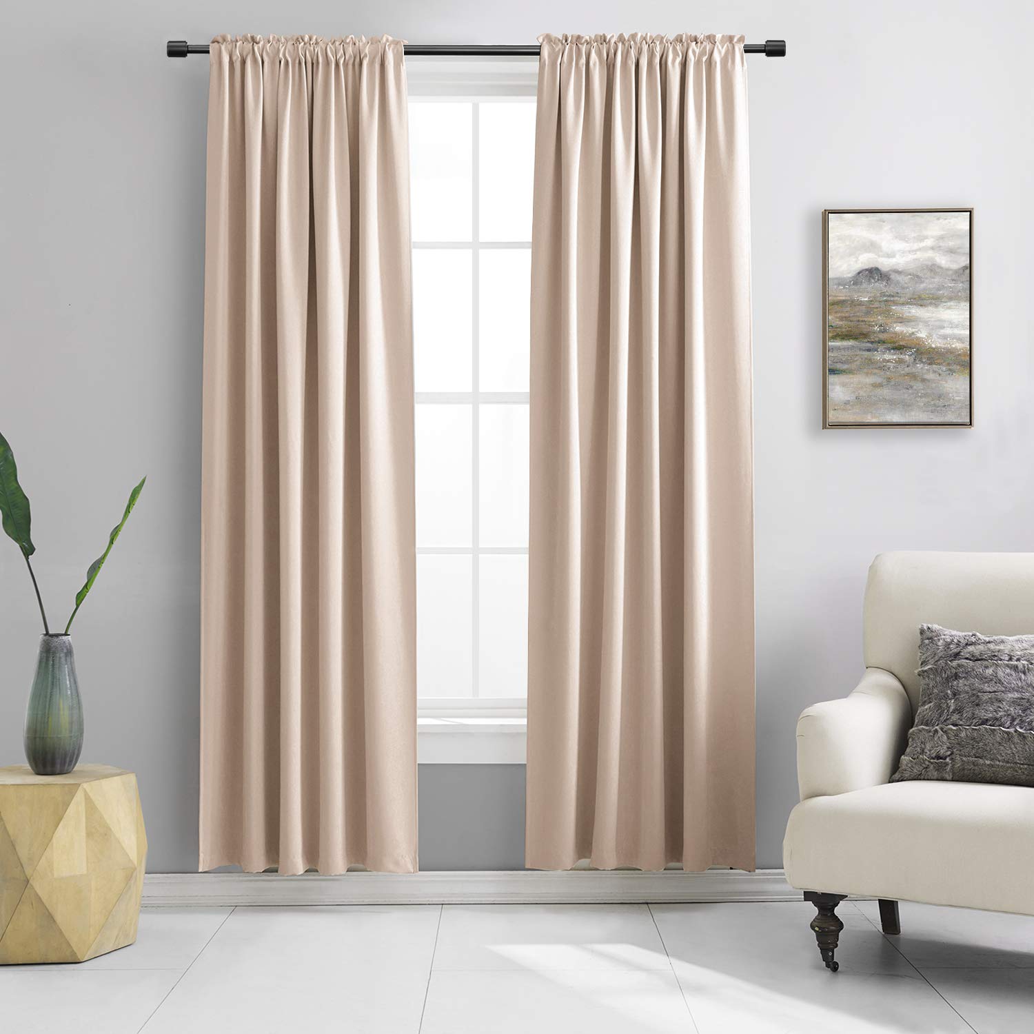 Donren Warm Taupe Window Treatment Thermal Insulated Rod Pocket Blackout Curtains/Drapes For Bedroom(Rose Tan,Set Of 2 Panels,52