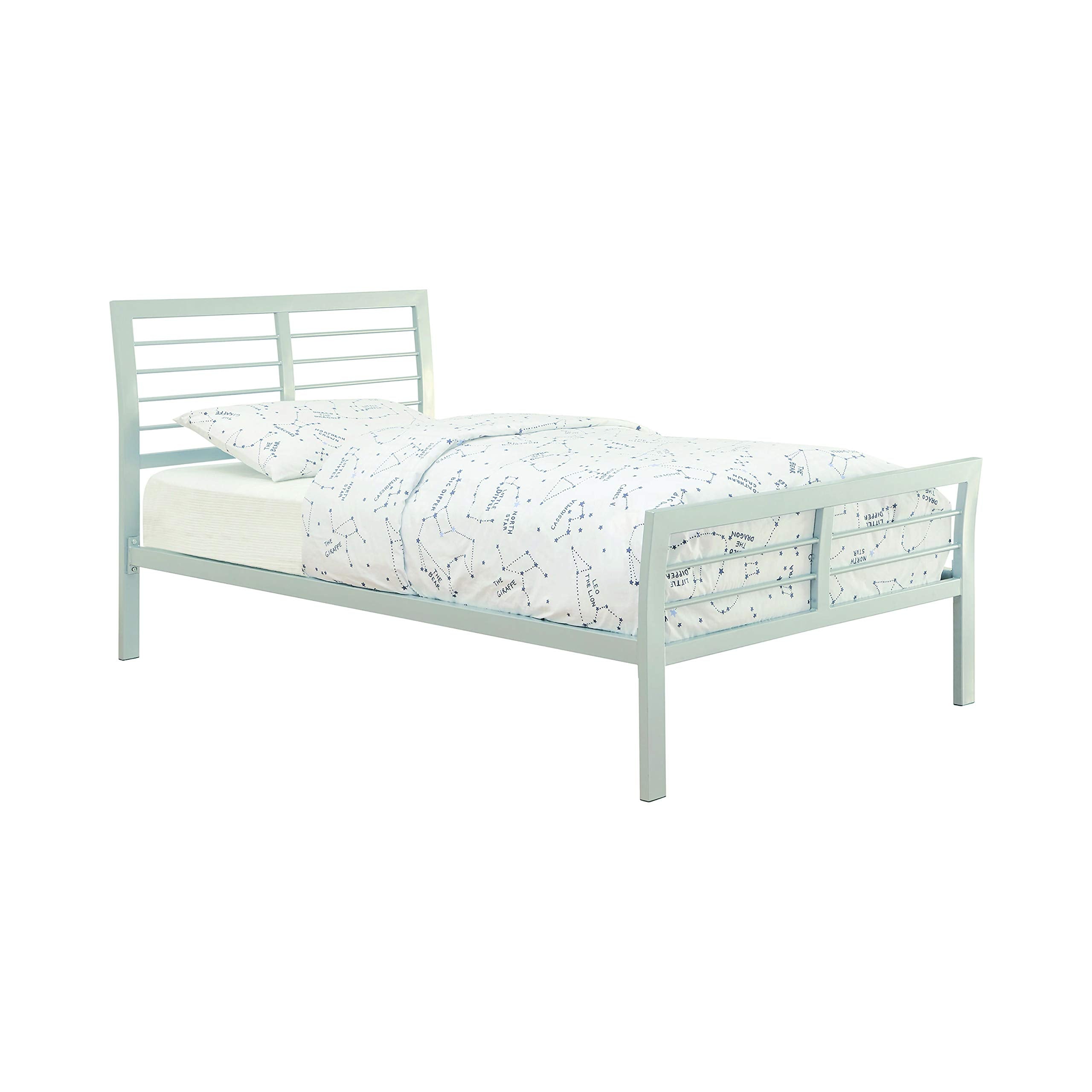 Benjara Slatted Full Size Metal Bed With Flared And Linear Details, Silver
