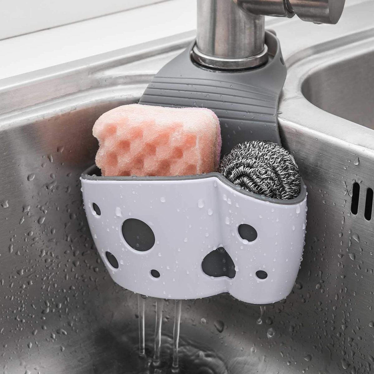 Unikon 2 Pack Sink Caddy Sponge Holder Organizer, Hanging Kitchen Adjustable Strap Faucet Caddy, White