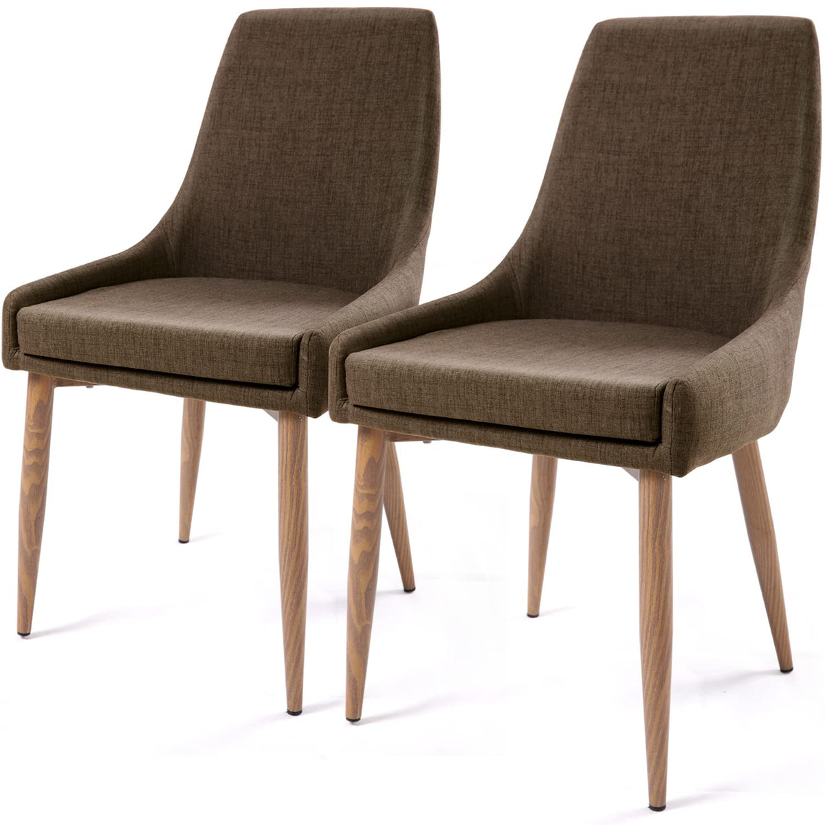 E&D Furniture Brown Linen Dining Chairs, Set Of 2, Fabric Kitchen & Dining Room Chairs With Metal Legs, Sturdy & Classic