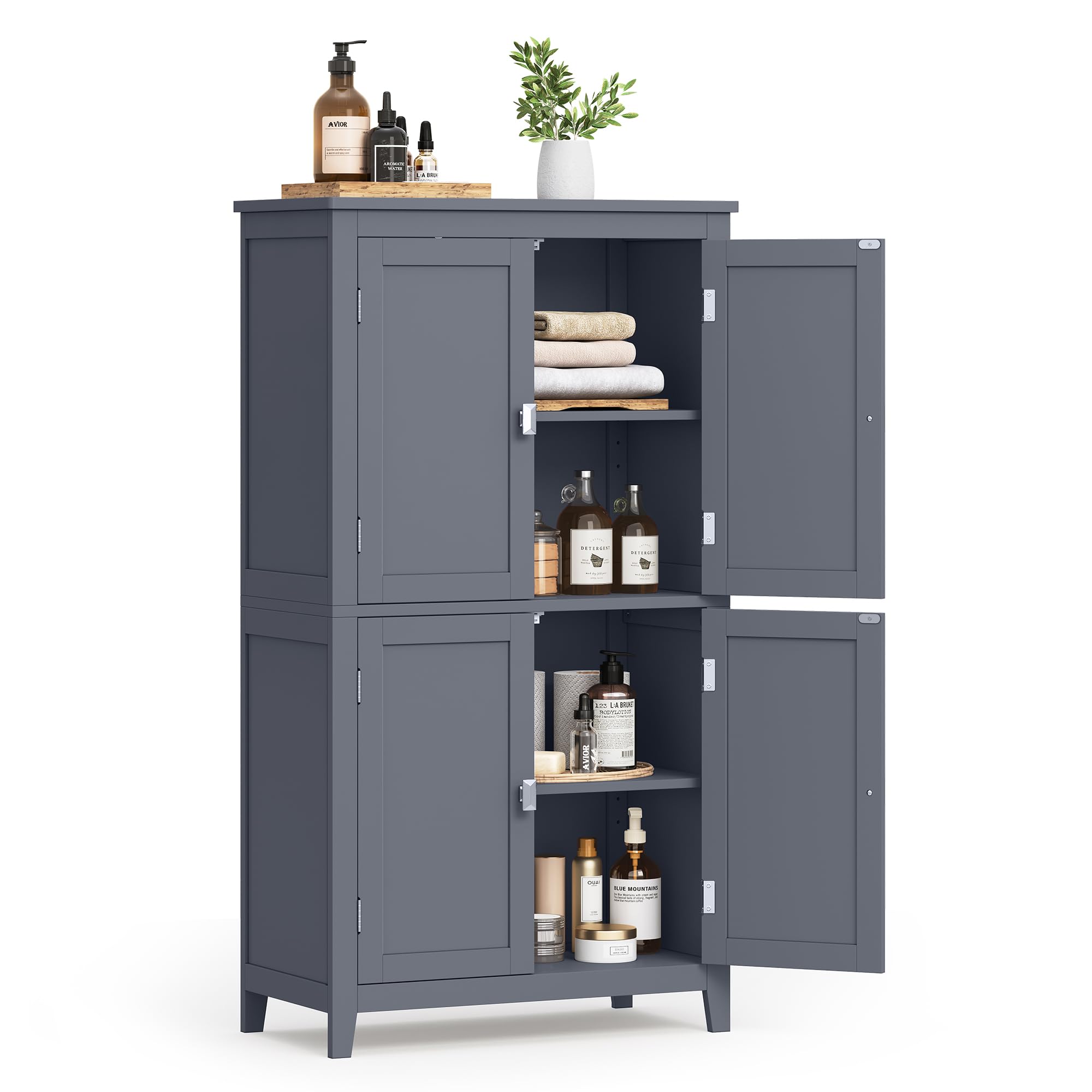 Vasagle Bathroom Floor Storage Cabinet, Bathroom Storage Unit, Freestanding Cabinet With 4 Doors, Adjustable Shelves, 11.8 X 23.6 X 43.3 Inches, Slate Gray Ubbc552G01