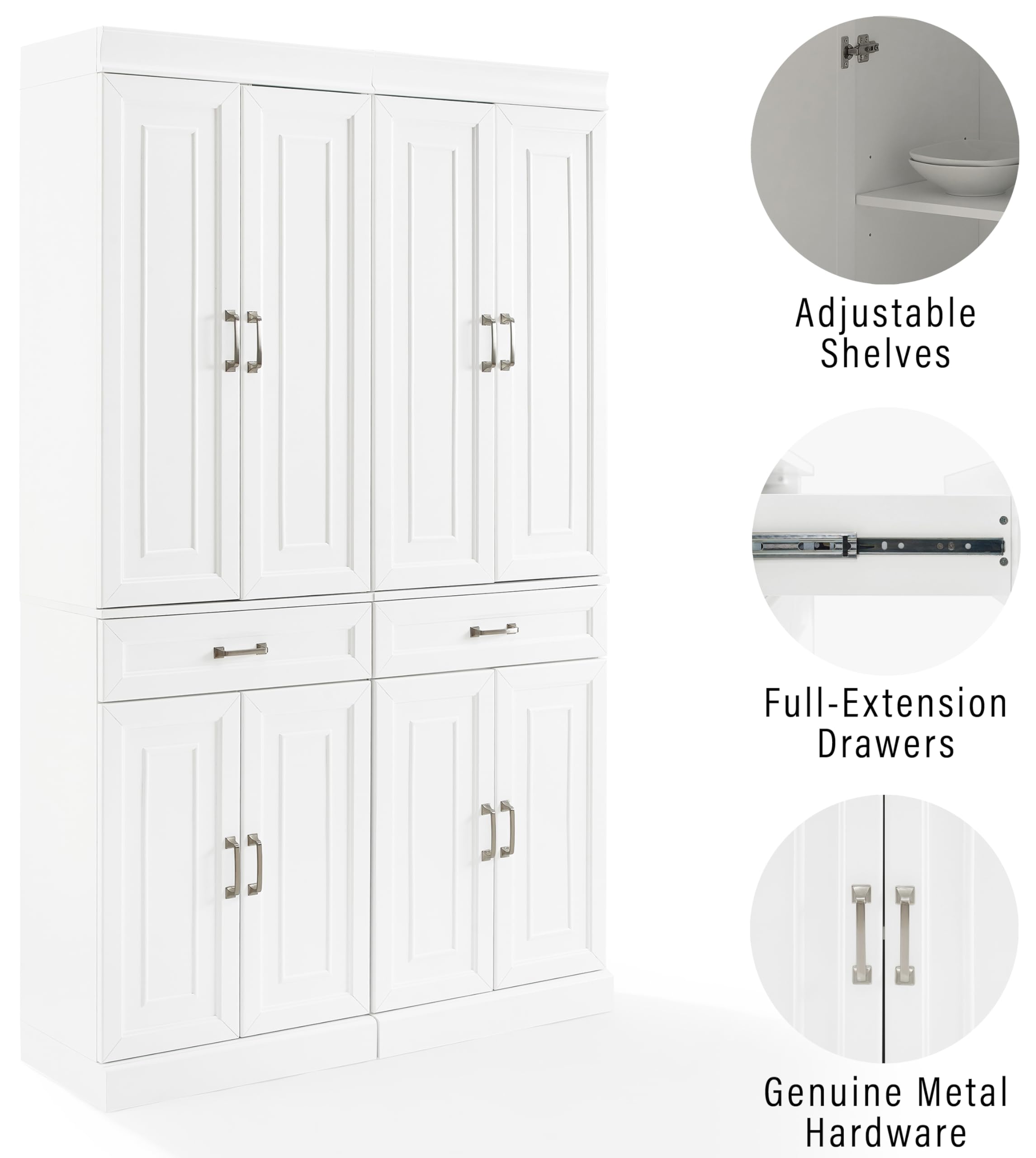 Crosley Furniture Stanton 2-Piece Pantry Storage Cabinet Set with Shelves, Kitchen, Dining, or Laundry Room, White