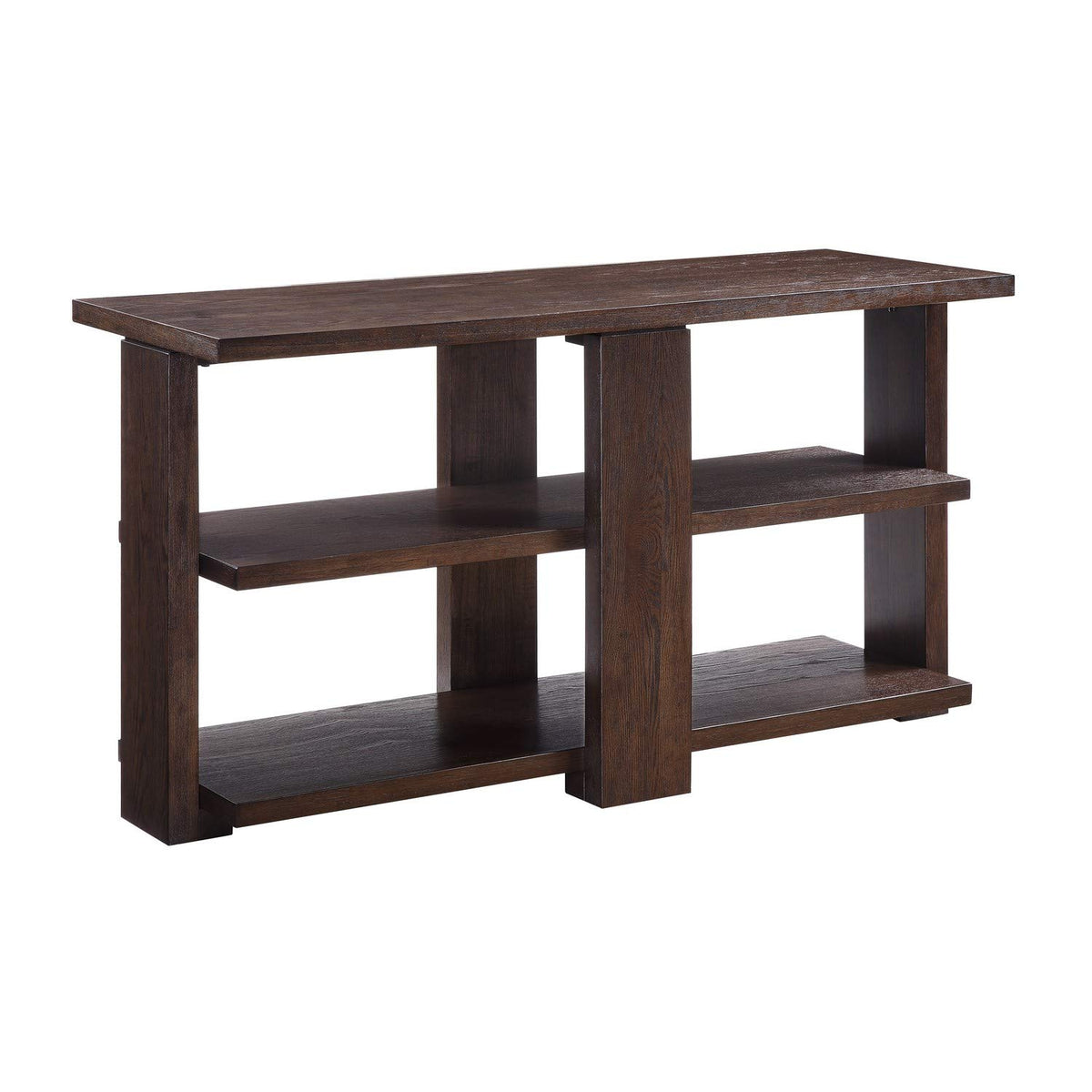 Benjara Wooden Sofa Table With 2 Open Display Shelves, Brown