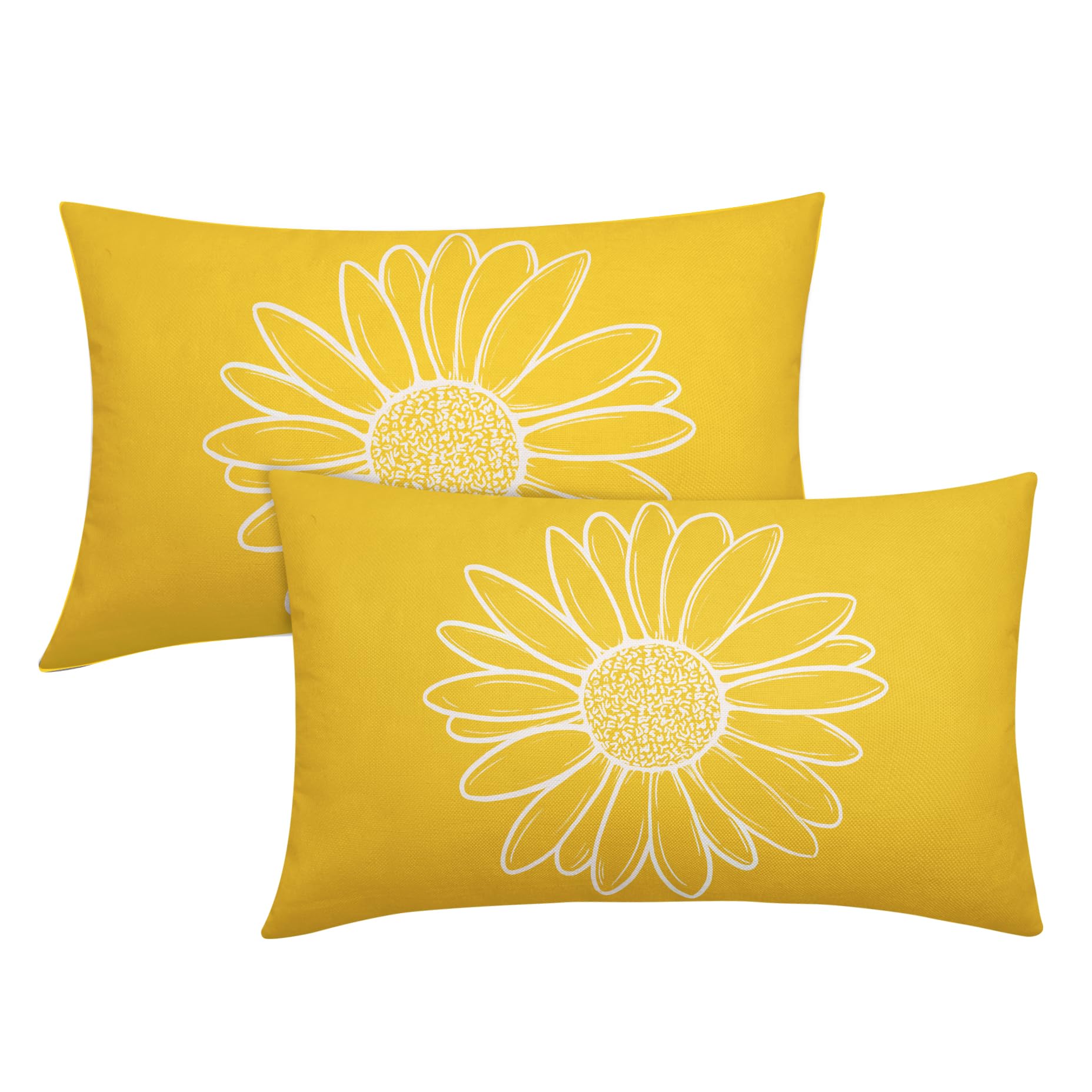 Spring Summer Daisy Flowers Lumbar Pillow Covers 12X20 Inch Yellow Floral Bloom Decorative Pillow Cases Seasonal Modern Cotton L
