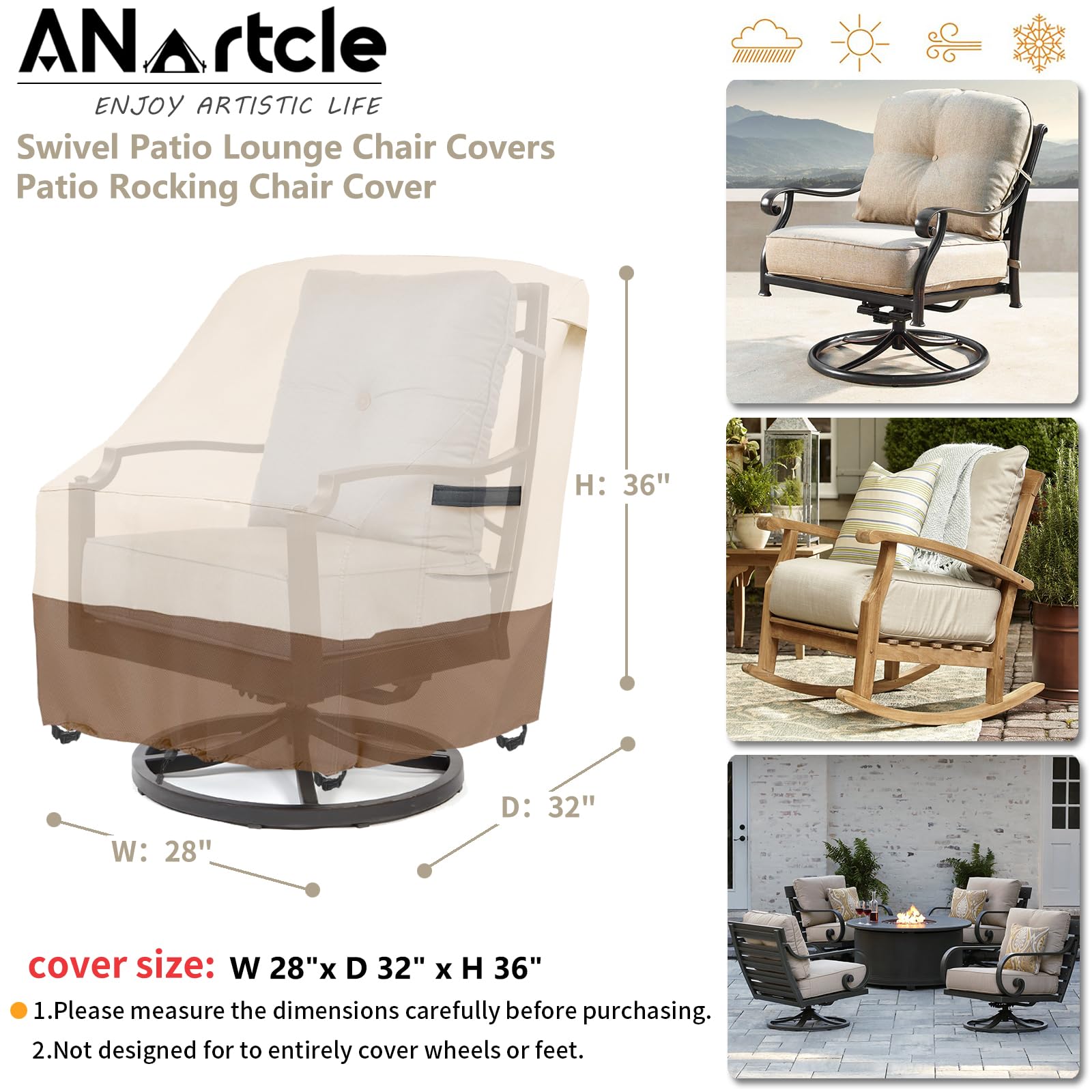 Anartcle Outdoor Swivel Rocker Chair Cover 2 Pack,Patio Swivel Chair Covers For Outdoor Furniture(28W X 33D X 38.5H Inch),Rockin