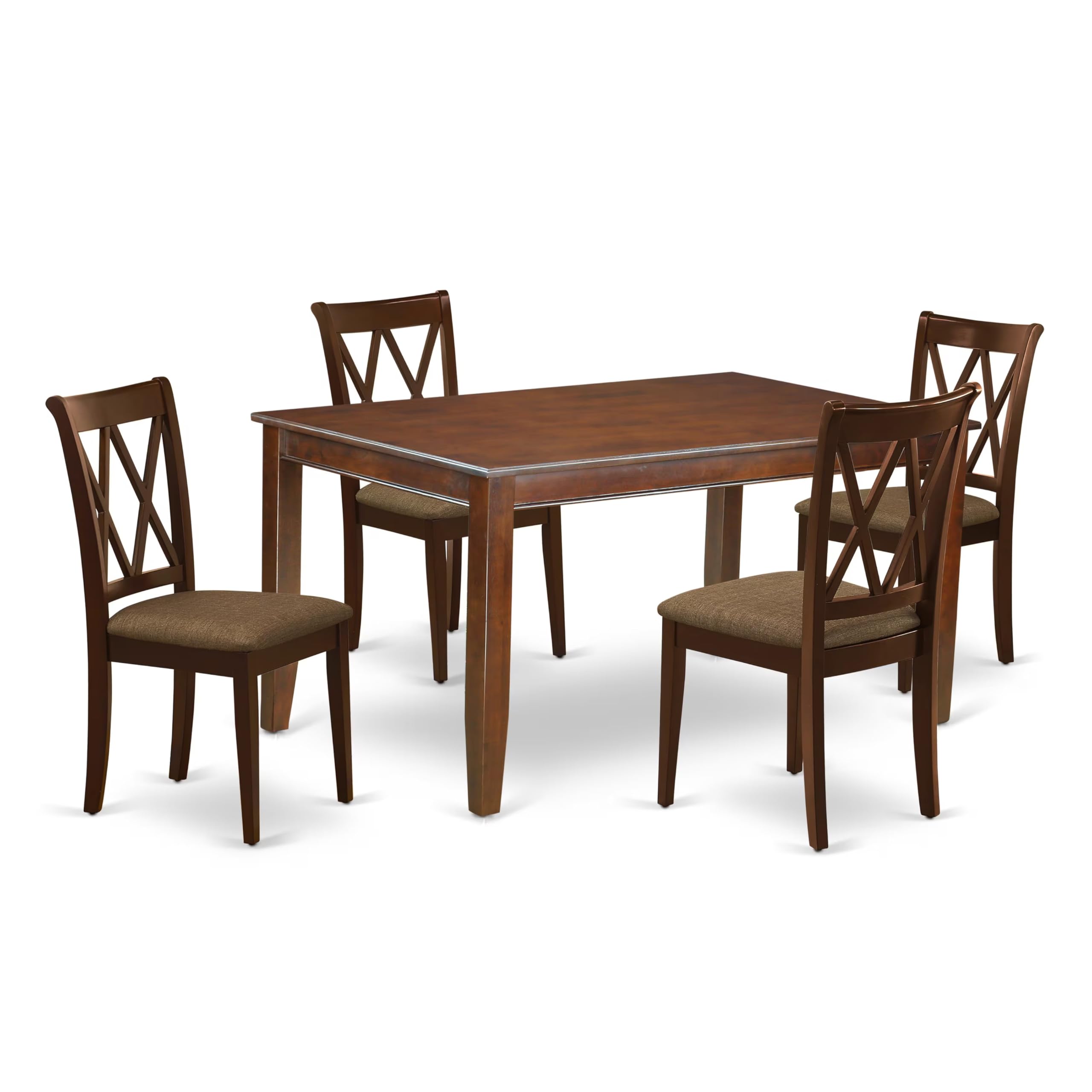 East West Furniture Ducl5-Mah-C Dudley 5 Piece Kitchen Set For 4 Includes A Rectangle Table And 4 Linen Fabric Dining Room Chairs, 36X60 Inch, Mahogany
