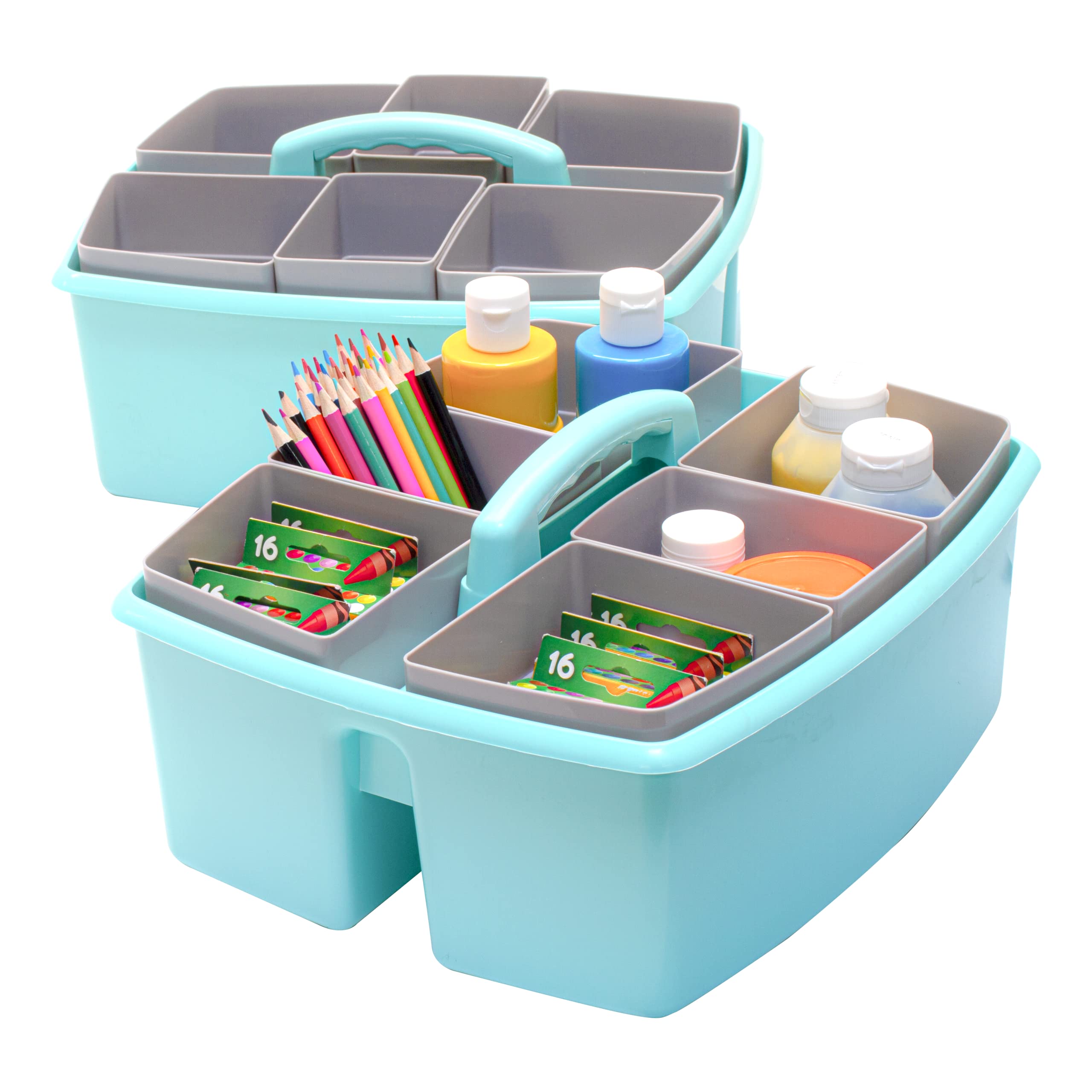 Storex Large Classroom Caddy With Cups, 13 X 11 X 6.575 Inches, Teal, Case Of 2 (00984U02C)