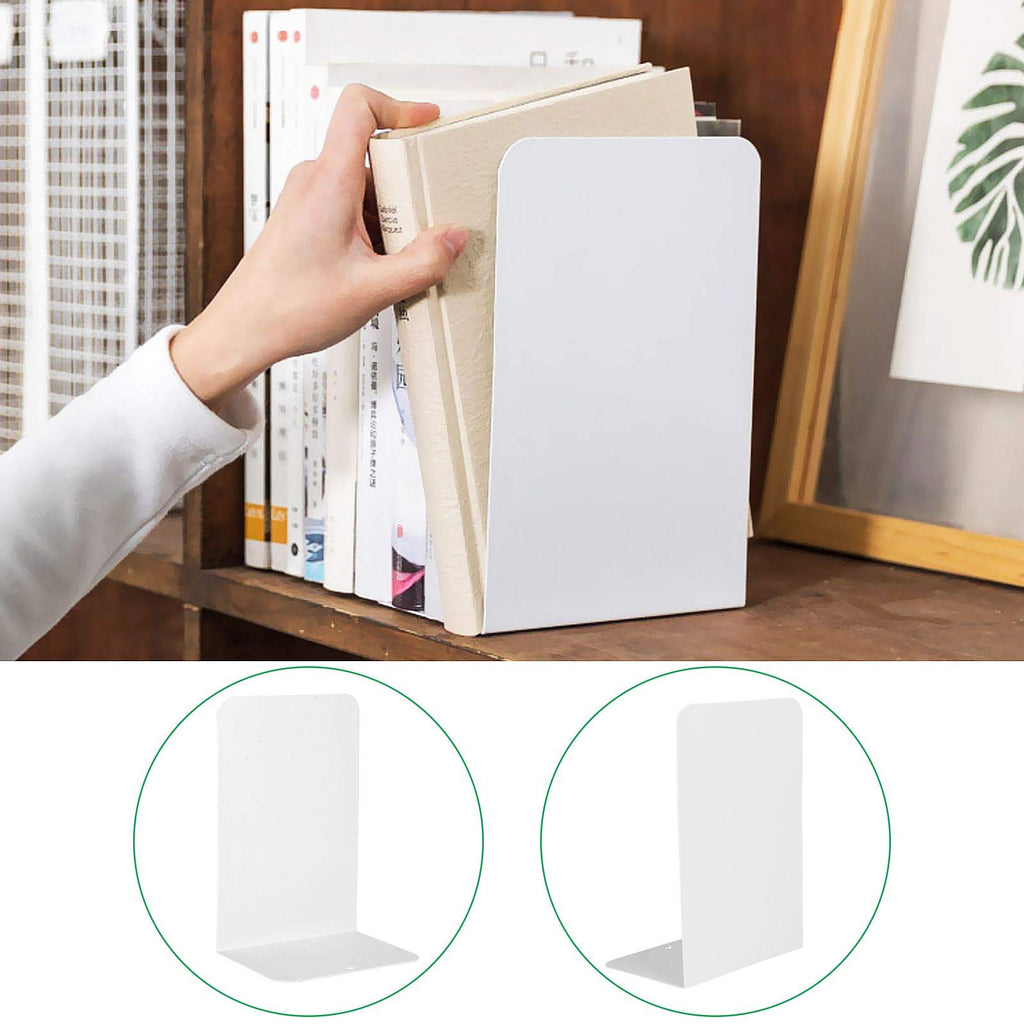 6 Pcs White Metal Bookends, Bookends For Shelves, Heavy Duty Book Ends To Hold Books, Book Stopper For Shelves, Heavy Books, Dec