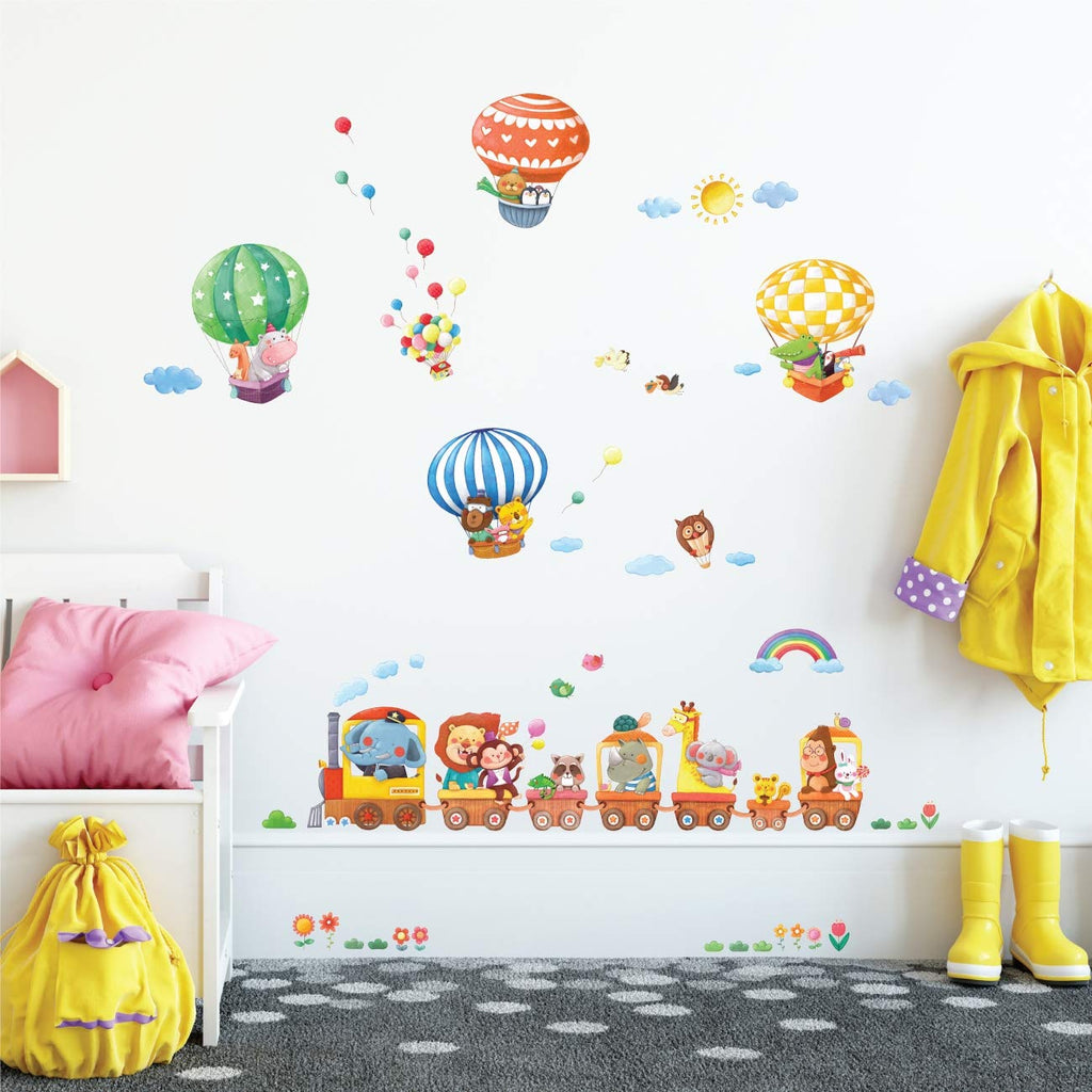 Decowall Ds-8006P8024 Animal Train And Hot Air Balloons Kids Wall Stickers Wall Decals Peel And Stick Removable Wall Stickers Fo