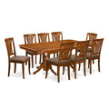 East West Furniture NAAV9-SBR-C 9 Piece Dining Room Table Set Includes a Rectangle Kitchen Table with Butterfly Leaf and 8 Linen Fabric Upholstered Dining Chairs, 40x78 Inch, Saddle Brown
