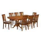 East West Furniture NAAV9-SBR-C 9 Piece Dining Room Table Set Includes a Rectangle Kitchen Table with Butterfly Leaf and 8 Linen Fabric Upholstered Dining Chairs, 40x78 Inch, Saddle Brown