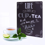 Artclub Enjoy Your Life Metal Plate Sign, Life Is Like A Cup Of Tea Funny Saying Antique Plaque Vintage Poster Kitchen Living Ro