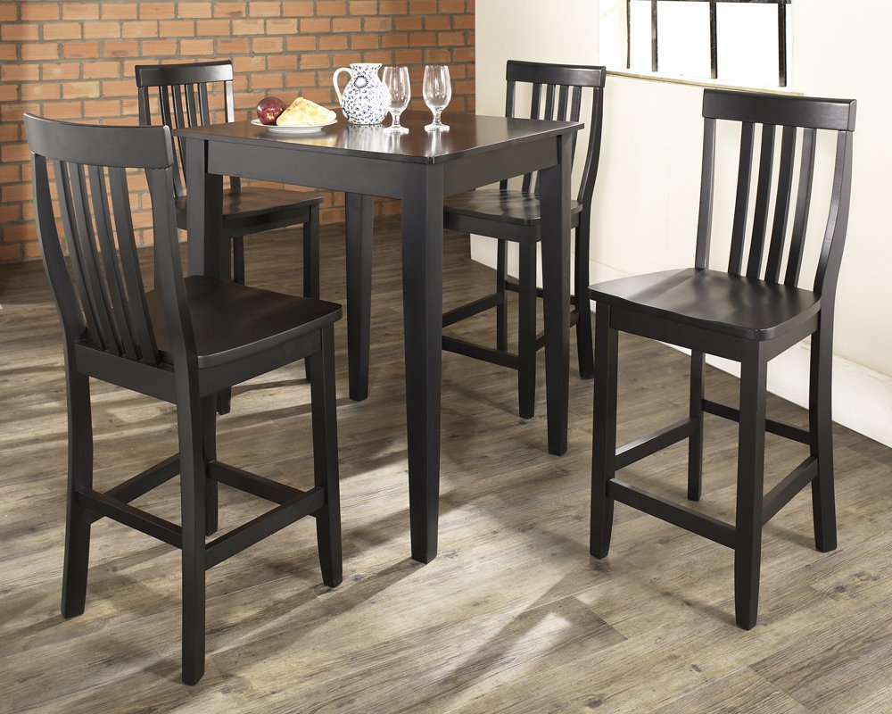 Crosley Furniture 5-Piece Bar Table with 4 School House Counter Height Bar Stools, Black