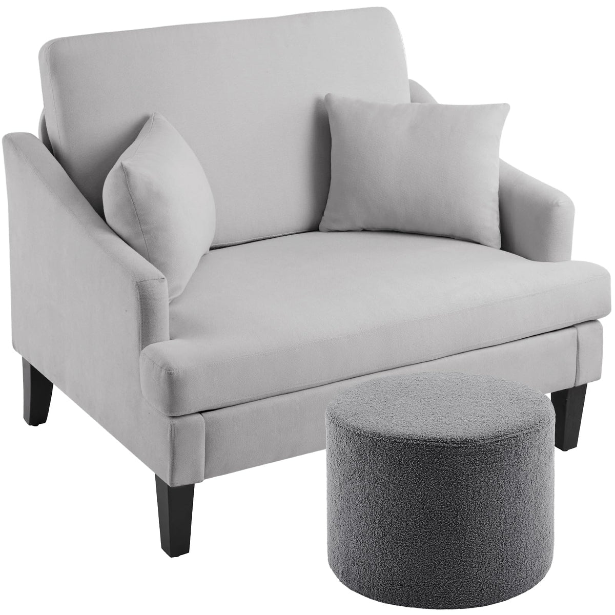 Bezseller Oversized Accent Chair With Ottoman - 33.5' Wide Seat Comfy Armchair And 2 Pillows, Upholstered Big Reading Chair, Mo