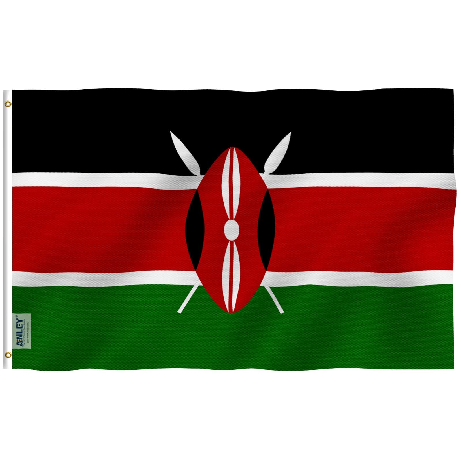 Anley Fly Breeze 3X5 Feet Kenya Flag - Vivid Color And Fade Proof - Canvas Header And Double Stitched - Republic Of Kenya Flags