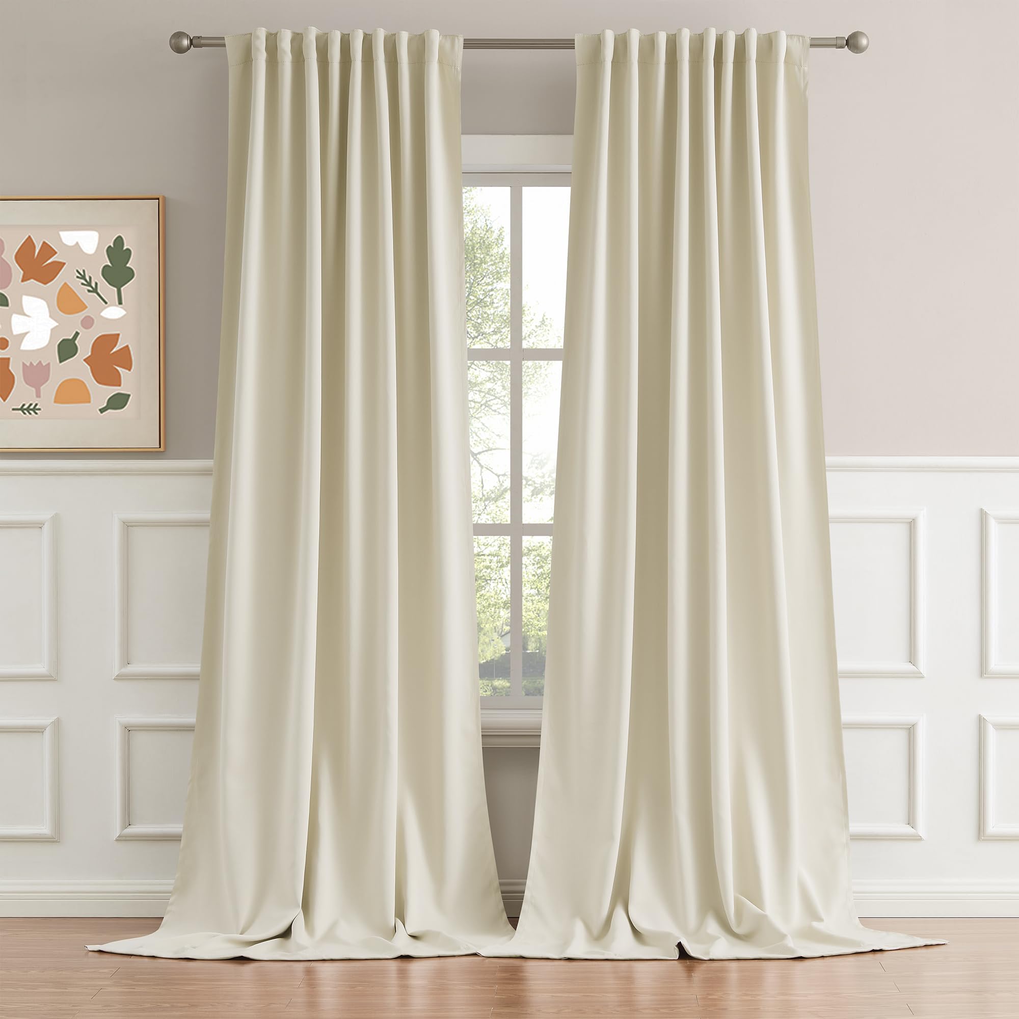 DUALIFE Beige Curtains 102 Length 2 Panels, Cream Blackout Curtains Thermal Insulated Window Treatment Room Darkening Drapes for
